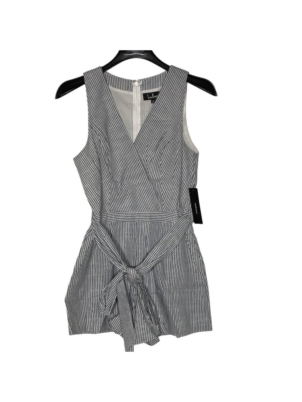 Lulu's See Ya Later Striped Belted Romper Sz SM Railroad Preppy Coastal Cotton